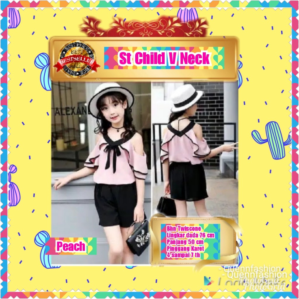 TERMURAH ST CHILD V NECK / RED / ORANGE / PEACH / SETELAN ANAK PEREMPUAN TERBARU/TERLARIS/TERMURAH