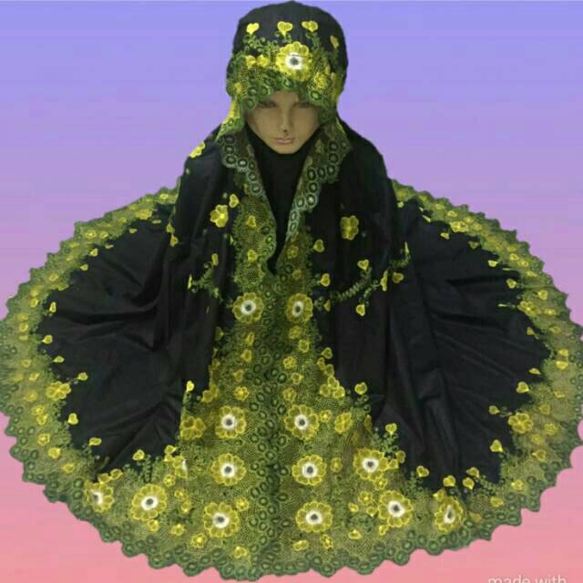 Mukena Mahar Mewah Bordir Maharani Khas Padang Hitam Bordir Hijau KD1008