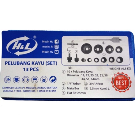 H&amp;L 13PCS 1 Set Hole Saw Bor Kayu, 16PCS 1 Set