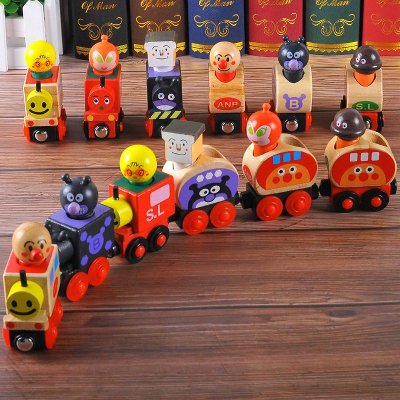 wooden anpanman magnetic train / mainan kereta kayu anpanman / train set