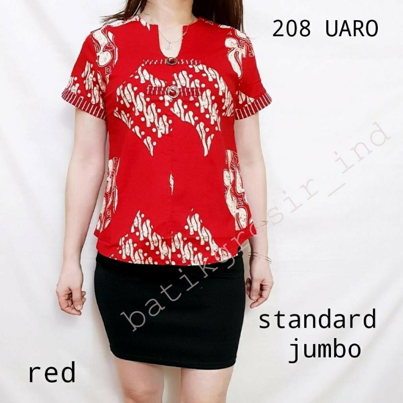 Atasan Blouse Batik Wanita Lengan Pendek Edisi Imlek Bahan Katun Stretch, 208 BNI#-Blouse 208 UARO Red
