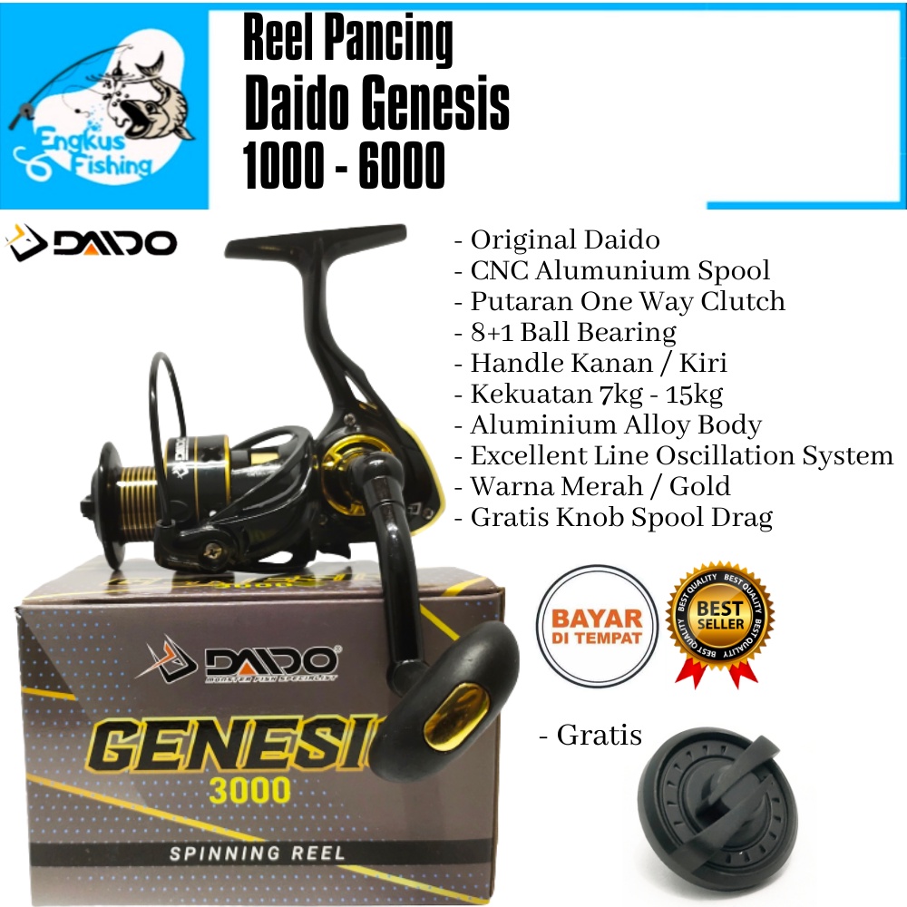 Reel Pancing Daido Genesis 1000 - 6000 One Way (8+1 Bearing) Spool Alumunium Murah - Engkus Fishing