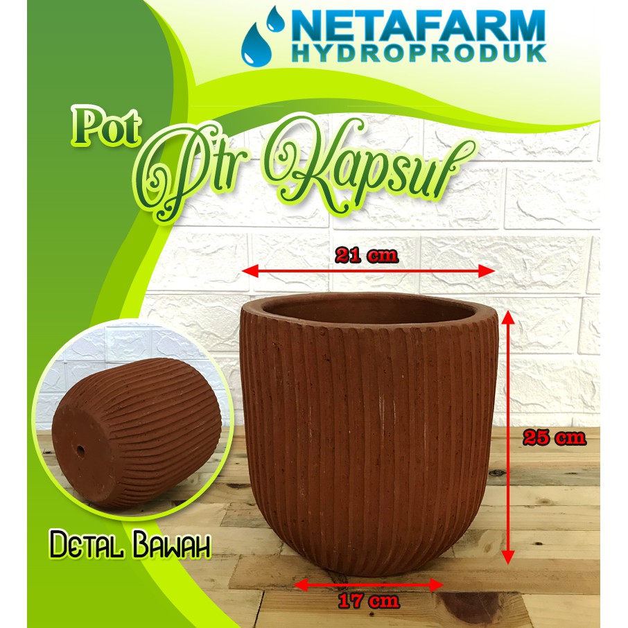 Pot Gerabah Terracotta / PTR KAPSUL Garis Lurus L (D = 21 T = 25)