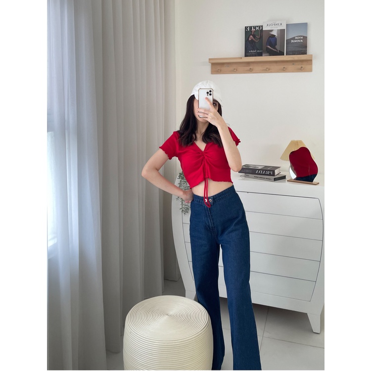 T-0451 Crop Top Scrunch Korea Cotton Rib Knit