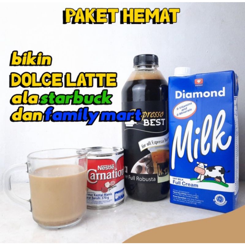

susu kental manis carnation +susu diamond uht +expresso cair paket full robusta