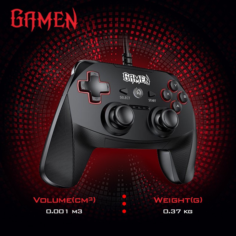 GAMEN GP100 Joystick Gaming Controller Universal Wired Gamepad with Dual Vibration Motors Black