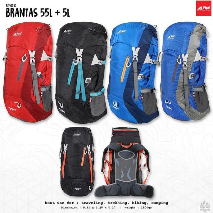 Tas Carrier Rei Brantas 55 + 5 - Hitam Lis Tosca
