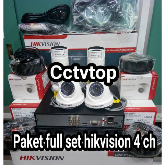 Paket cctv 4 chanel full set hikvision 2mp komplit tinggal pasang + hdd 1 tb