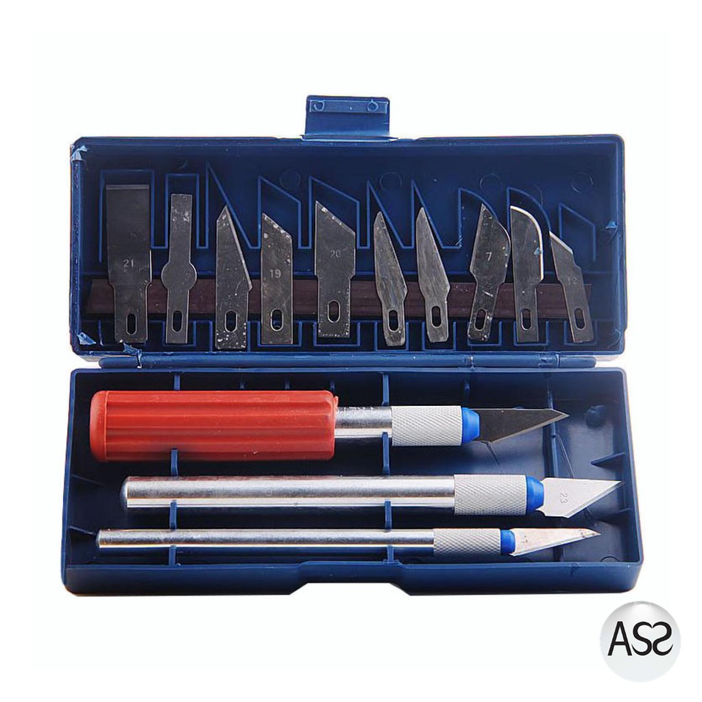 ASS Shop - Set Pisau Ukir Seni 13 in 1 Crafting Art Knife with 3 Handle - A-003