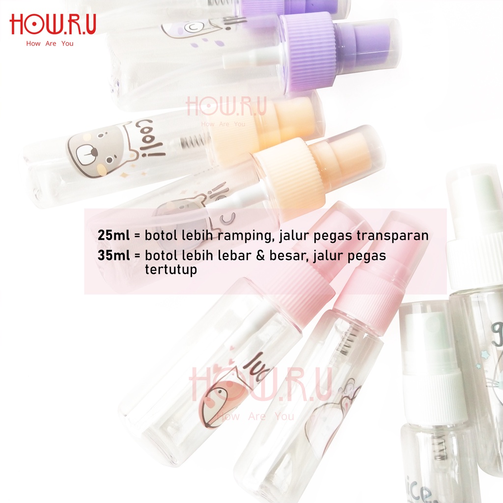 HOW.R.U | 25-35 ml - Botol Spray Lucu PET / Tebal / Import / Tempat Disinfektan / Facemist