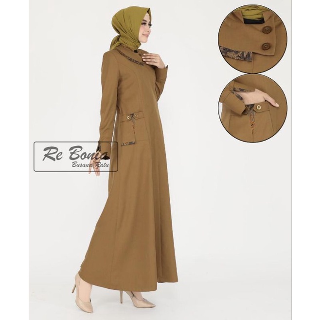 gamis rebonia / gamis pemda / gamis guru wanita / gamis guru / gamis pns coklat tua