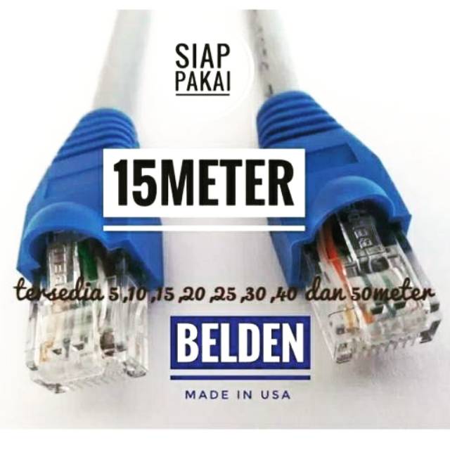 Belden Kabel Lan 15 meter UTP Cat6 siap pakai sudah dicrimping rj45 Belden 7814A Abu abu