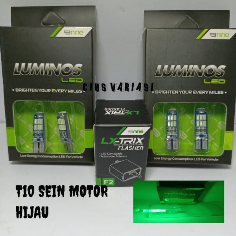 LAMPU LED T10 CRYSTAL 15 titik LUMINOS untuk sein senja plat motor mobil harga 1 buah-HIJAU PAKET SEIN