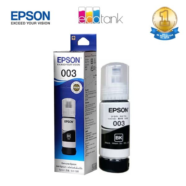 Epson Ink Bottles 003 Black Colour ( Cyan, Magenta, Yellow ) | Tinta Botol Printer Hitam Dan Warna Untuk Printer Epson Seri L3110, L1110, L1200, L3200, L5100, L3150, L5190, L3156, L3116 ( Hitam Biru Merah Kuning ) Geniune Origianl Bisa Scan Barcode