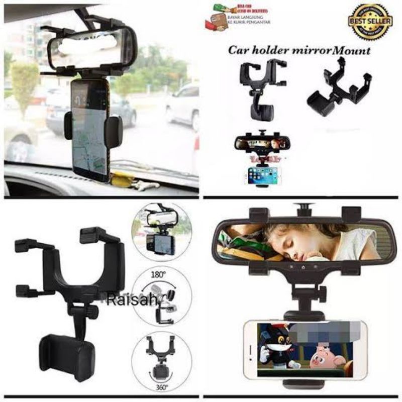 Holder GPS Tempat hp Mobil Jepit Kaca Tengah Spion Phone Bracket HD 51 Handphone Car Rearview Rotati