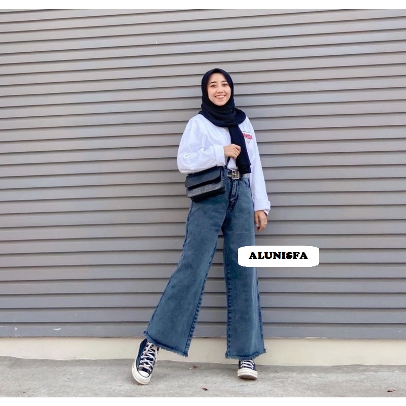 Highwaist Kulot Jeans Wanita Rawis Alunisfa