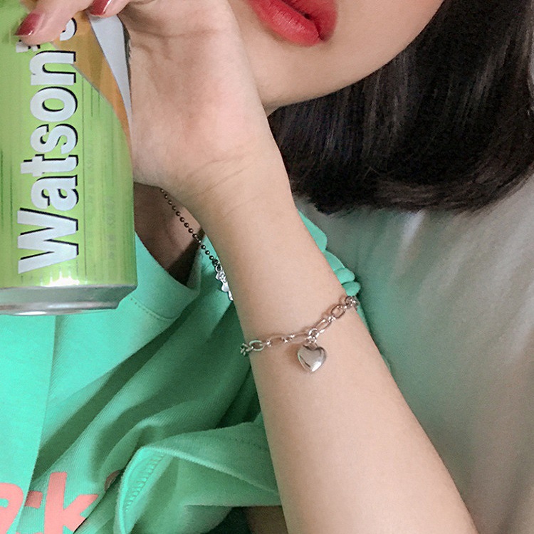 YEEZII Gelang Desain Hati Warna Silver Gaya Korea Untuk Wanita