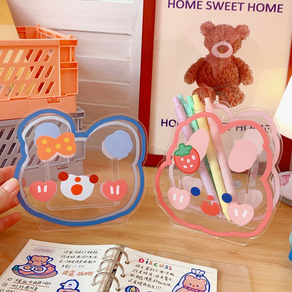 [littlecrab] Penholder Motif Unik Lucu Aesthetic Ins Tempat Penyimpanan Pena Akrilik Lucu Karakter Cartoon Korean Style Acrylic Stationary Kit Desk Organizer Cute Cartoon Pen Holder Transparan