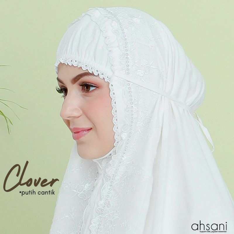 MUKENA AHSANI CLOVER | Ahsani Mukena Putih Cantik Mewah Mukena Polos Adem dan lembut Bahan Katun Ray