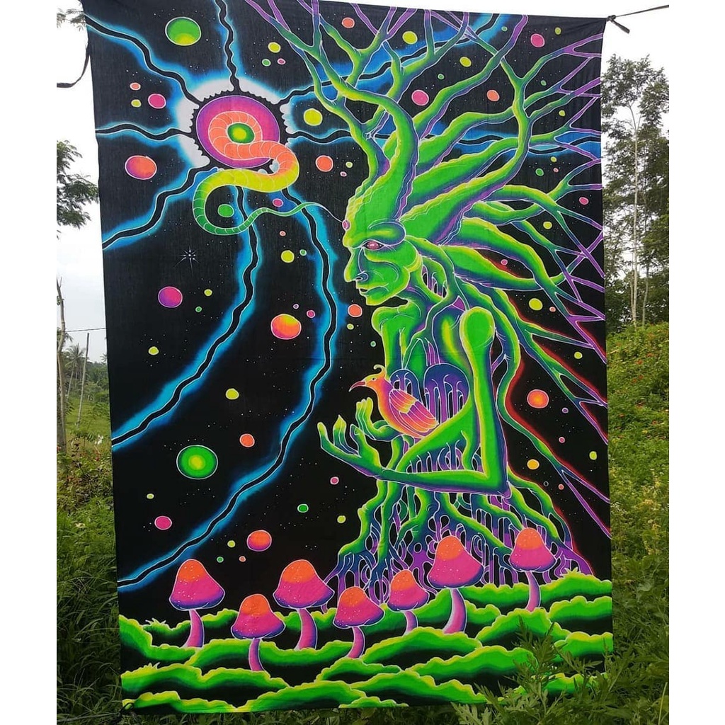 Kain Mandala Psychedelic Tapestry Aesthetic Trippy Glow In The Dark UV