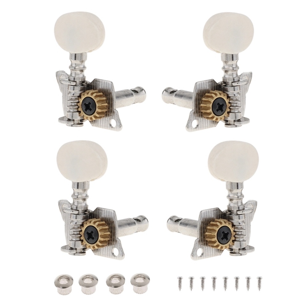 4pcs Tuning Pegs 2R + 2L Kepala Mesin Baja Warna Putih Untuk Ukulele 21 / 23 / 26 Inch