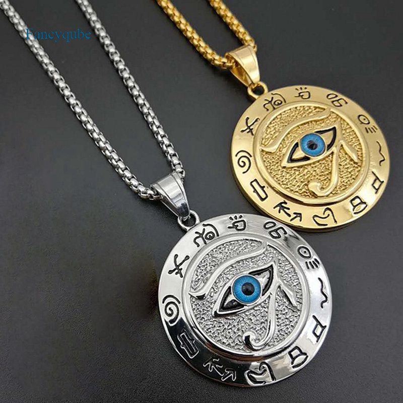 Fancyqube Kalung Liontin Mata Horus Mesir Kuno Bahan Stainless Steel Warna Emas Untuk Pria Dan Wanita