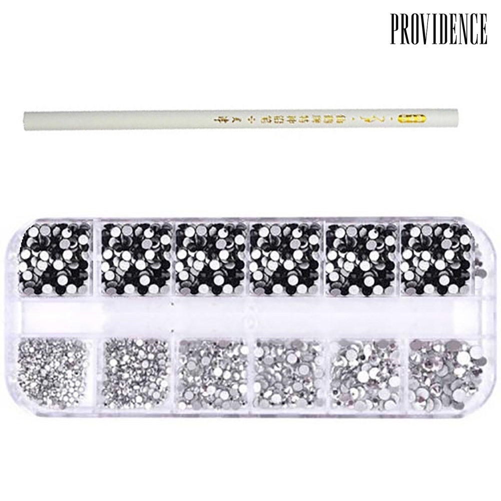 Providence 12 Colors Mixed Size Nail Art Flat Rhinestones Decorations with Dotting Pen