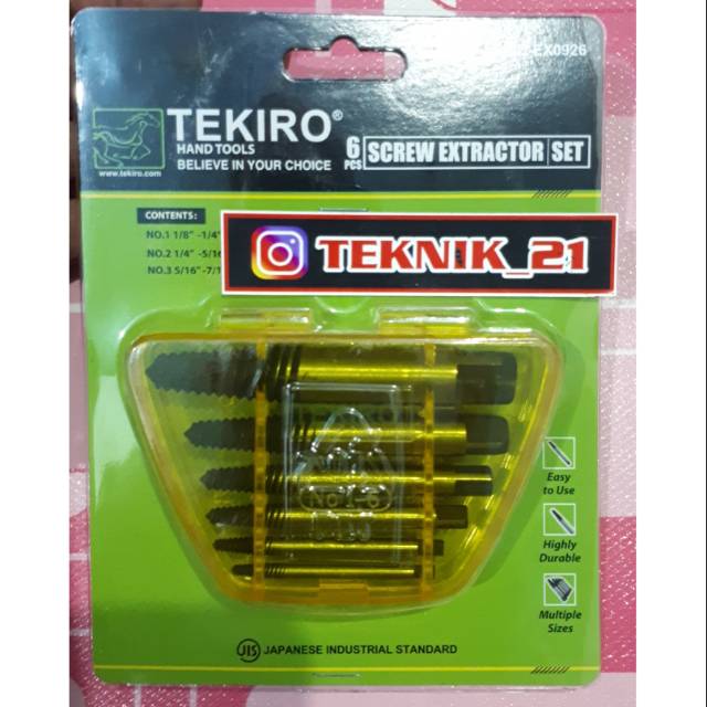TAP BALIK TEKIRO ISI 6 PCS SCREW EXTRATOR TEKIRO HAND TAP TEKIRO