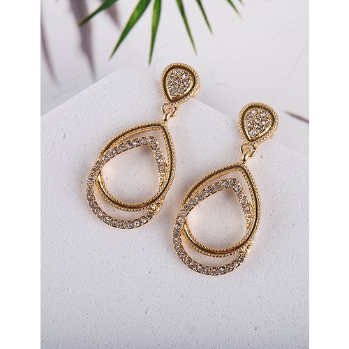 LRC Anting Tusuk Fashion Gold Color Geometric Drop Diamond P33531