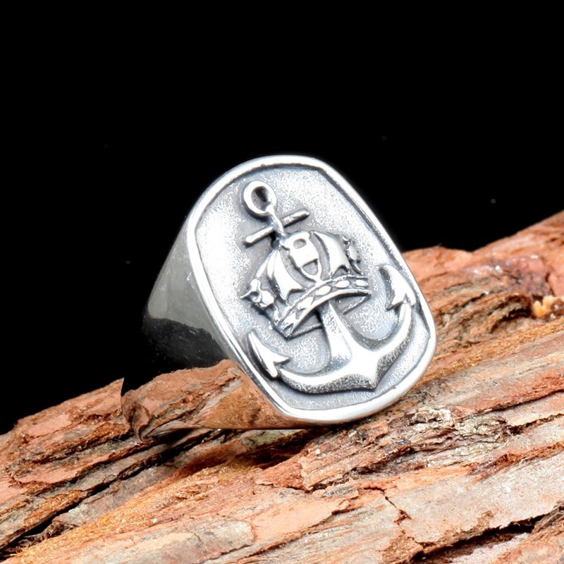 Cincin Desain Jangkar Navy Gaya Vintage Punk Untuk Pria