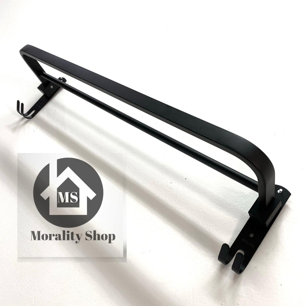 Rak Handuk HITAM Stainless 304 Lipat 2 Susun - Gantungan handuk black towel rack holder A20