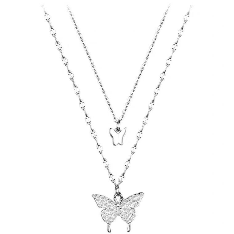 Korea Simple Double Butterfly Ins Niche Clavicle Chain Necklace Girl Women Fashion Jewelry Accessories