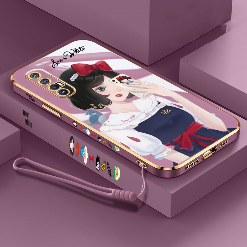 [Snow White] Soft Case For VIVO Y20i Y12S Y20S Y20 Y11 Y19 S1 PRO Y50 Y30 Y93 Y91C Y12 Y15 Y17 Y30i Luxury Cartoon Soft electroplate Lanyard cover couple