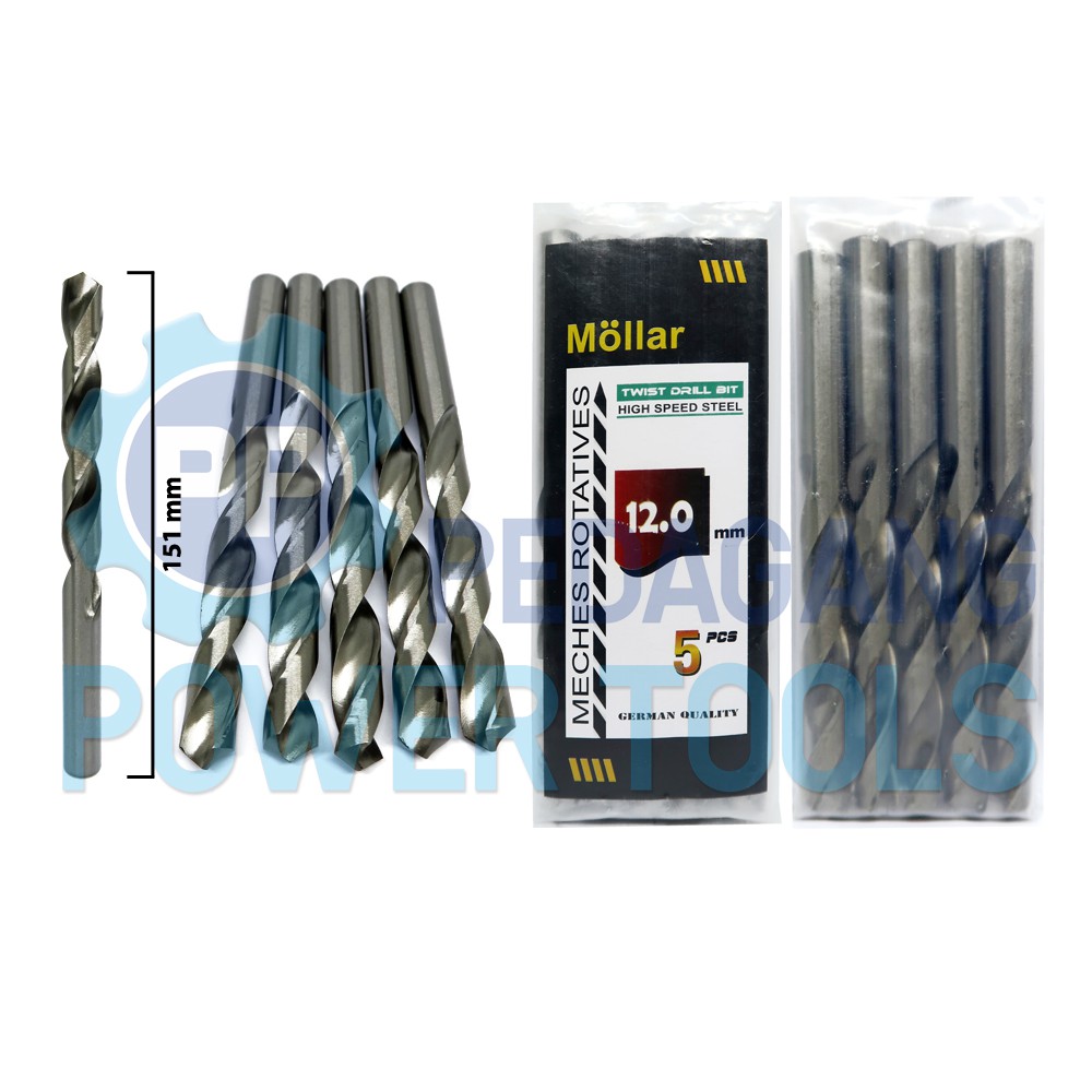 MOLLAR 1 SET 5 PCS MATA BOR BESI 12 MM MATABOR KAYU HSS DRILL BITS