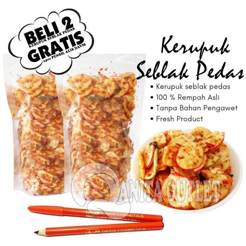 

2 Bungkus Kerupuk Seblak Bawang Pedas Extra Daun Jeruk 100gr Dapet 1pcs Pensil Alis