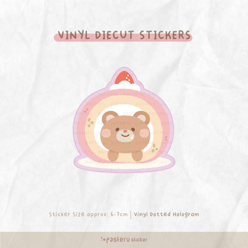 

Strawbeary Roll Cake Hologram | Pasteru Vinyl Laptop Botol Stiker
