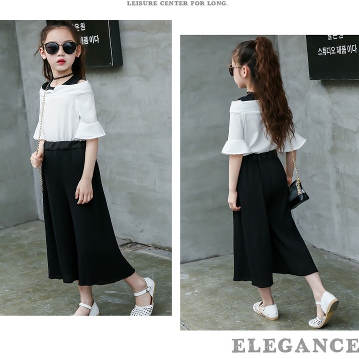 SSP32-Setelan Set Anak ABG Blouse Off Shoulder + Celana  Kulot Plisket Urban