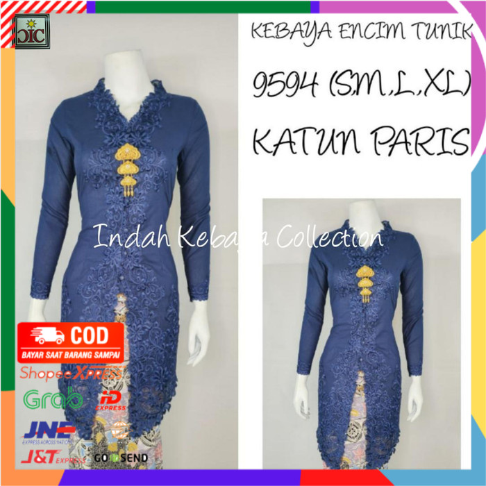 ✨ BISA COD ✨ 9043 Indah Kebaya Modern Encim Kutubaru Bali Murah Batik Bordir Brokat - S, Biru Navy