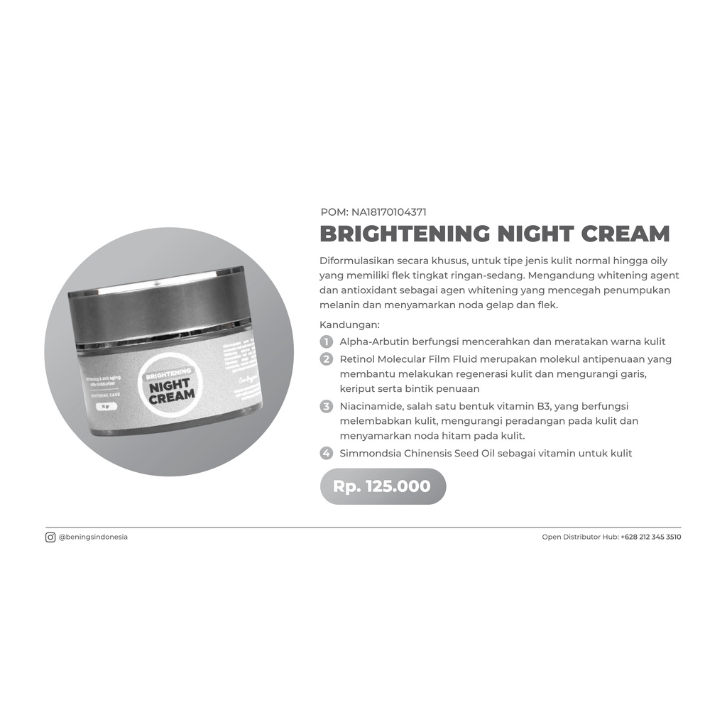 Bening Skincare Dr Oky Pratama Paket Brightening Terbaik (Free Gift) Benings Skincare - Benings Clinic Paket Pencerah-Night Mother Edition