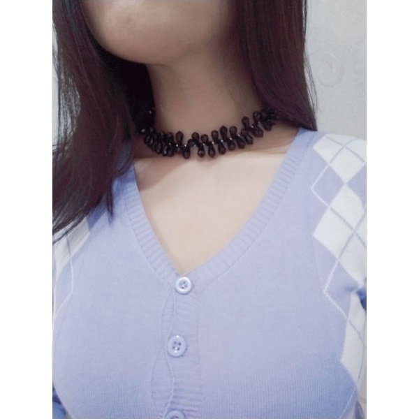 Ralline Black Acrilic Crystal Choker Necklace Kalung Akrilik Tidak Beraturan Kristal Warna Hitam Edgy Style
