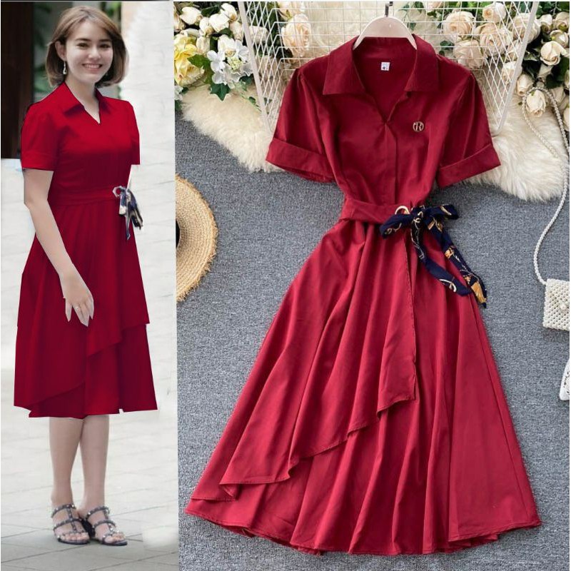 Long Dres Polos Wanita Korea Moscrepe Terbaru