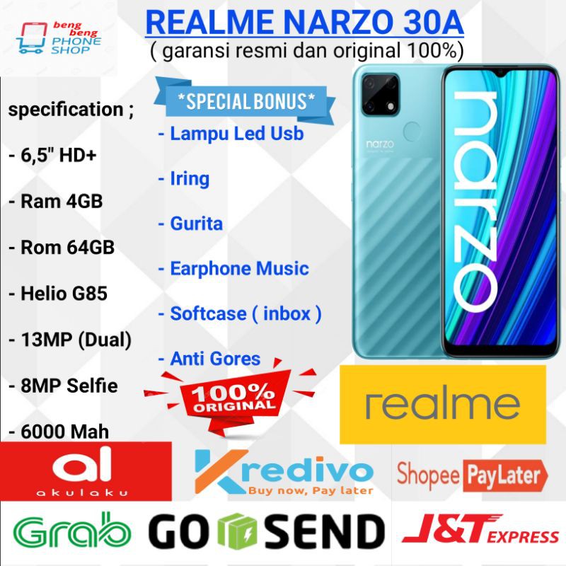 REALME NARZO 30A RAM 4GB 64GB GARANSI RESMI - BONUS