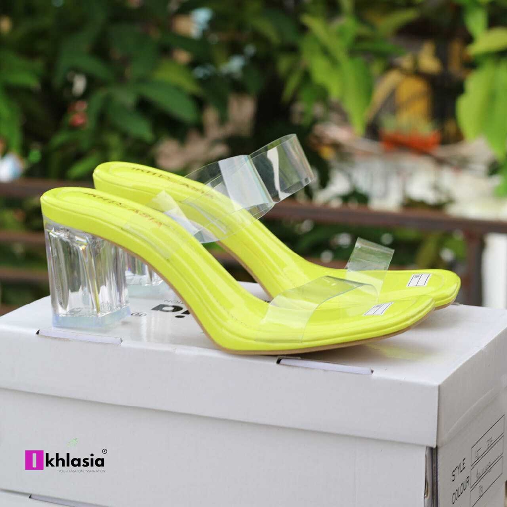 Ikhlasia Big Sale Sandal Wanita Block Heels Kaca Premium Nyaman dipakai Pijakan Tebal Empuk HT77