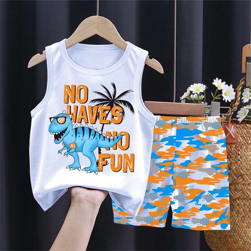 stelan baju anak singlet dinosaurus