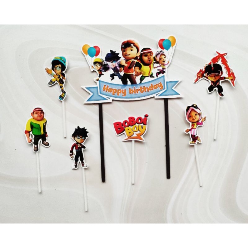 hiasan kue ulang tahun nasi tumpeng cake topper karakter boboiboy boboi boy