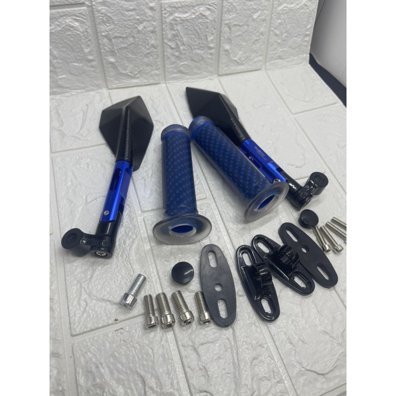 Spion Tomok biru+handgrip karbon Universal