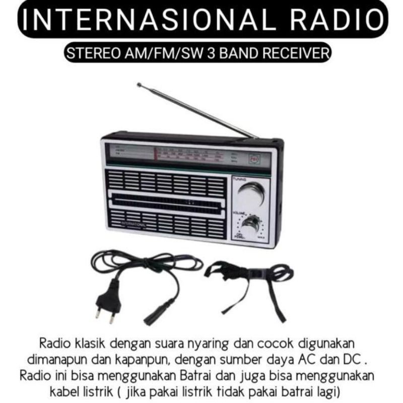 COD Radio Portable International CR-4250 AC/DC FM/AM/SW/Radio portable AC/DC Motif Jadul