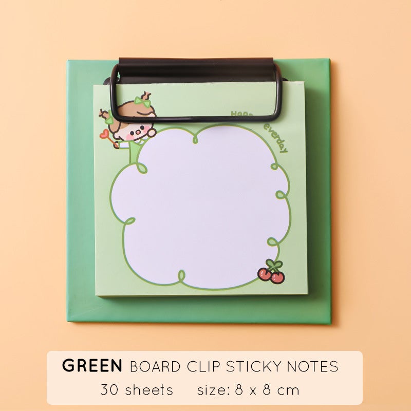 Board Clip Sticky Notes Papan Klip Memo Karakter Lucu Unik DCA0821-Green