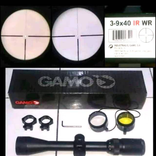 Teleskop/teropong Gamo 3-9x40 IR Dot titik tengah menyala merah dan hijau