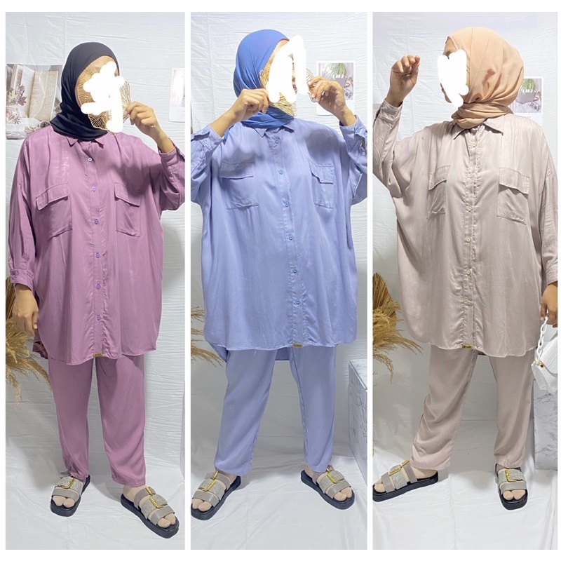 amalyah one set kemeja oversized kemeja batwing stelan piyama